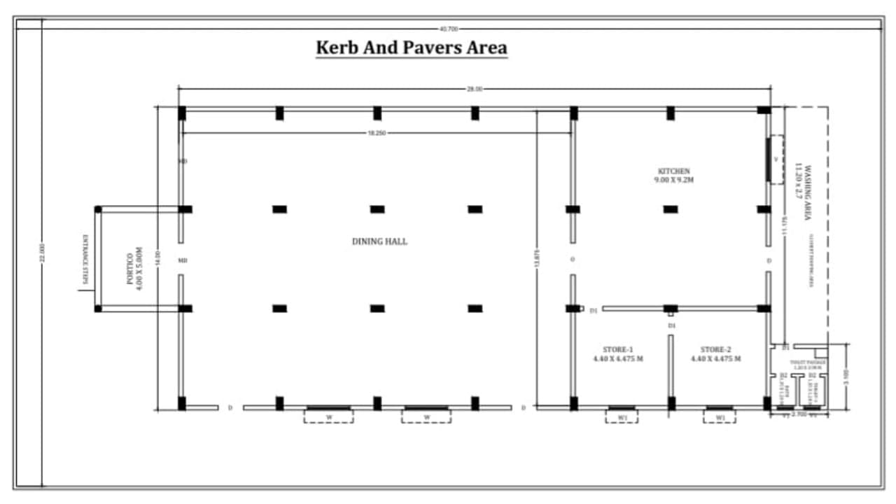 Dining hall and kitchen building under construction.